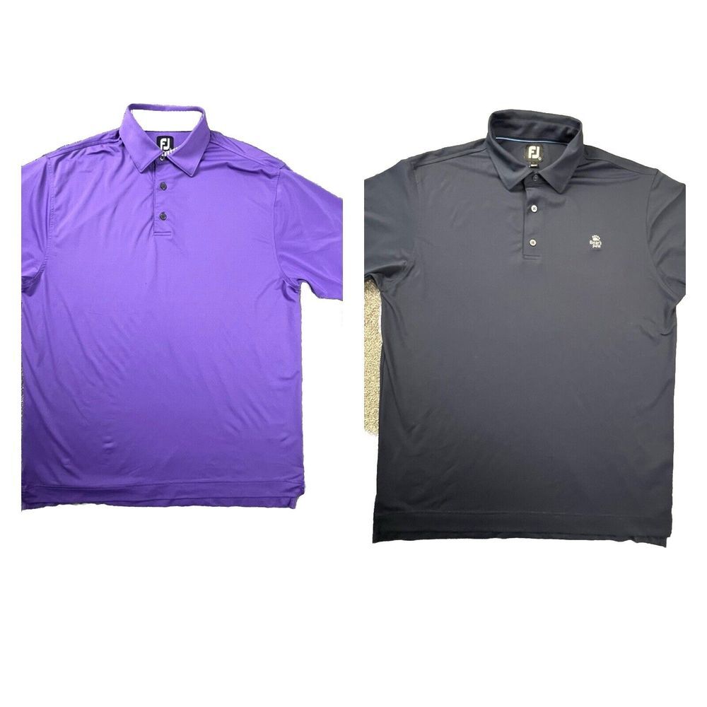 Footjoy Polo Golf Shirts Mens Large Navy & Purple Short Sleeve Lot Of Two